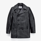 Men's Black Leather Peacoat | Shearling Jacket
