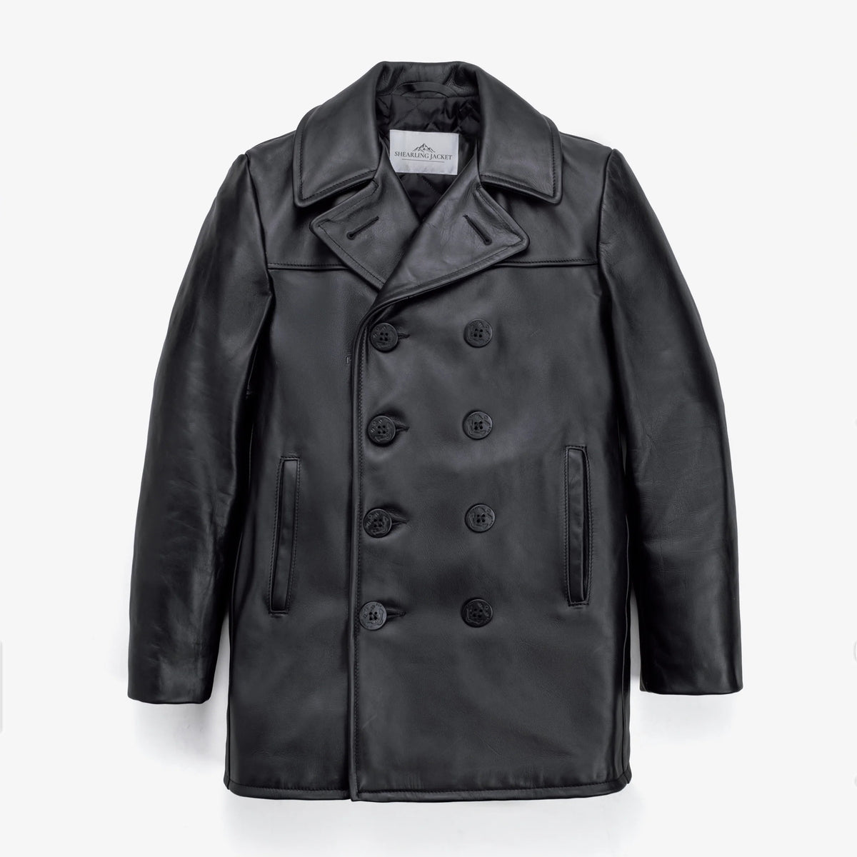 Men's Black Leather Peacoat | Shearling Jacket