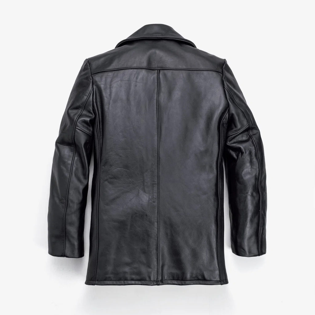 Men's Black Leather Peacoat | Shearling Jacket