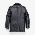 Men's Black Leather Peacoat | Shearling Jacket