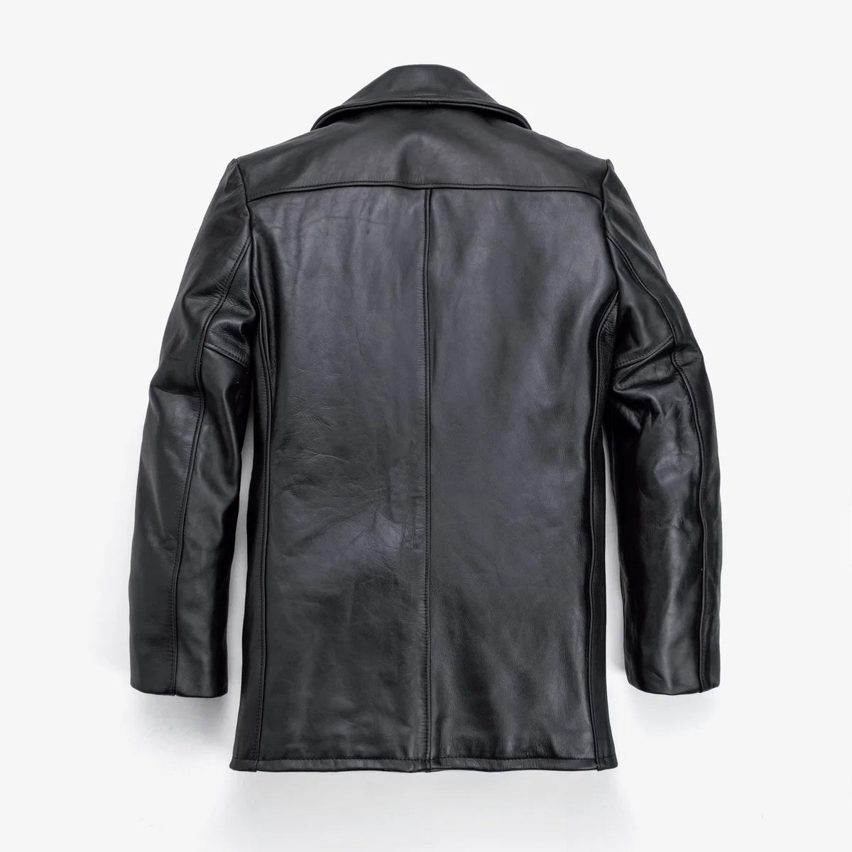 Men's Black Leather Peacoat | Shearling Jacket
