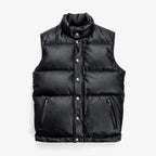 Men’s Black Leather Puffer Vest  Shearling Jacket