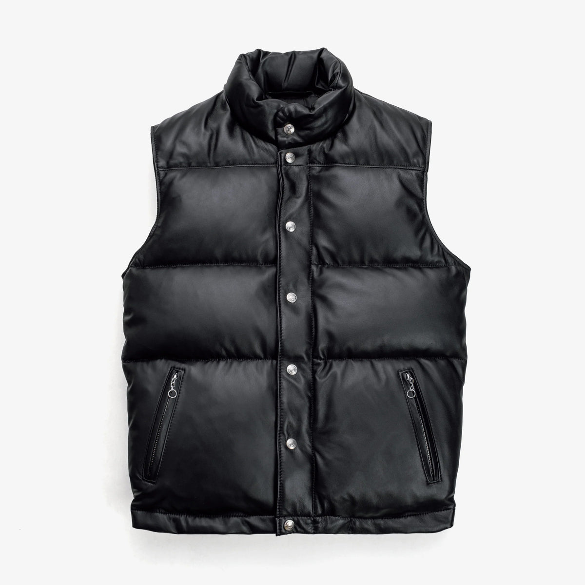 Men’s Black Leather Puffer Vest  Shearling Jacket