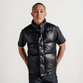 Men’s Black Leather Puffer Vest  Shearling Jacket