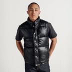 Men’s Black Leather Puffer Vest  Shearling Jacket