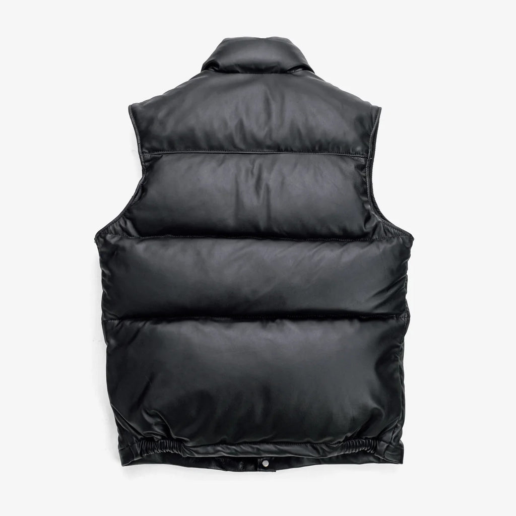 Men’s Black Leather Puffer Vest  Shearling Jacket