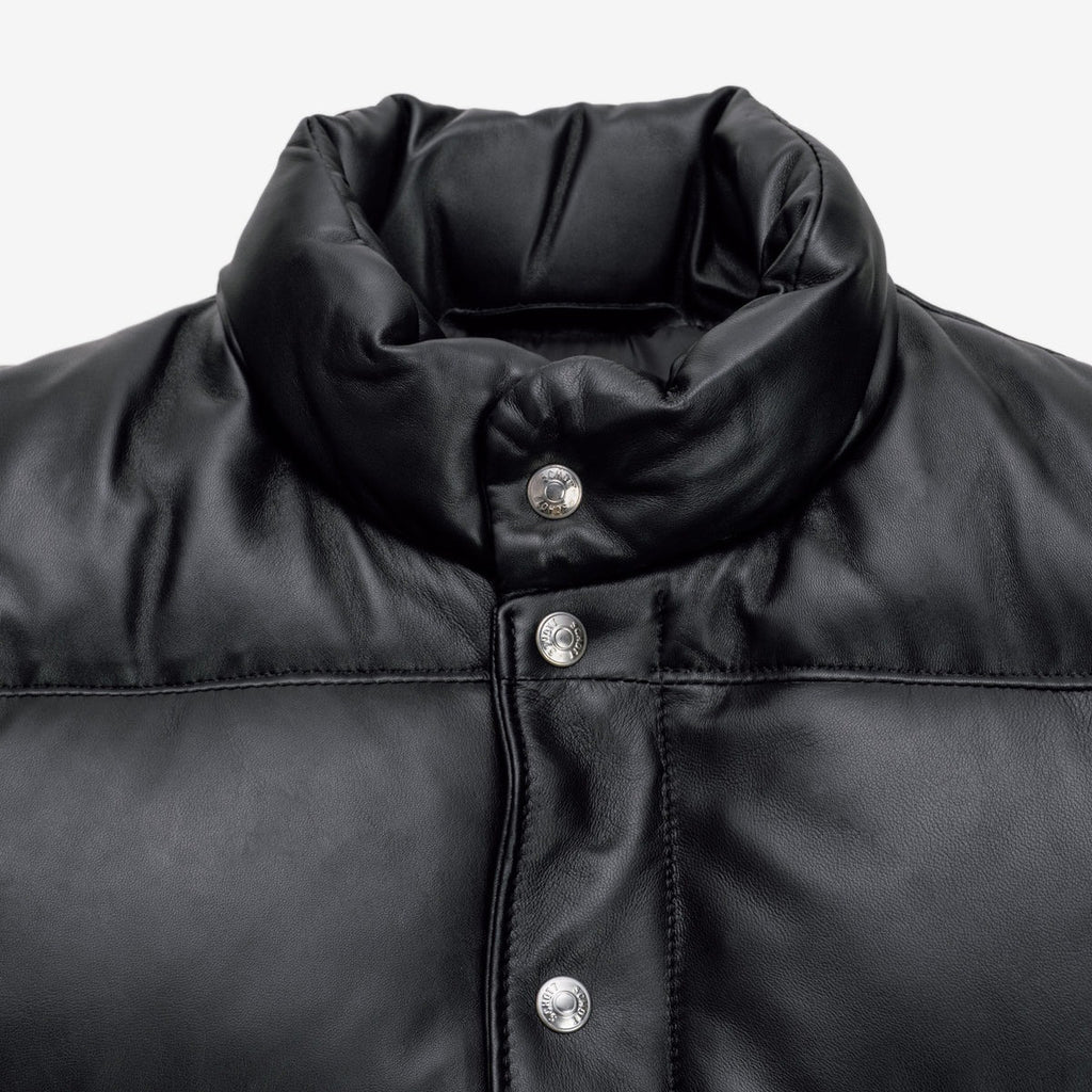 Men’s Black Leather Puffer Vest  Shearling Jacket