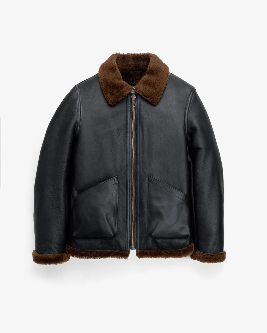 Men's Black Leather Shearling Collar Aviator Jacket