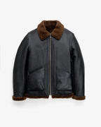 Men's Black Leather Shearling Collar Aviator Jacket