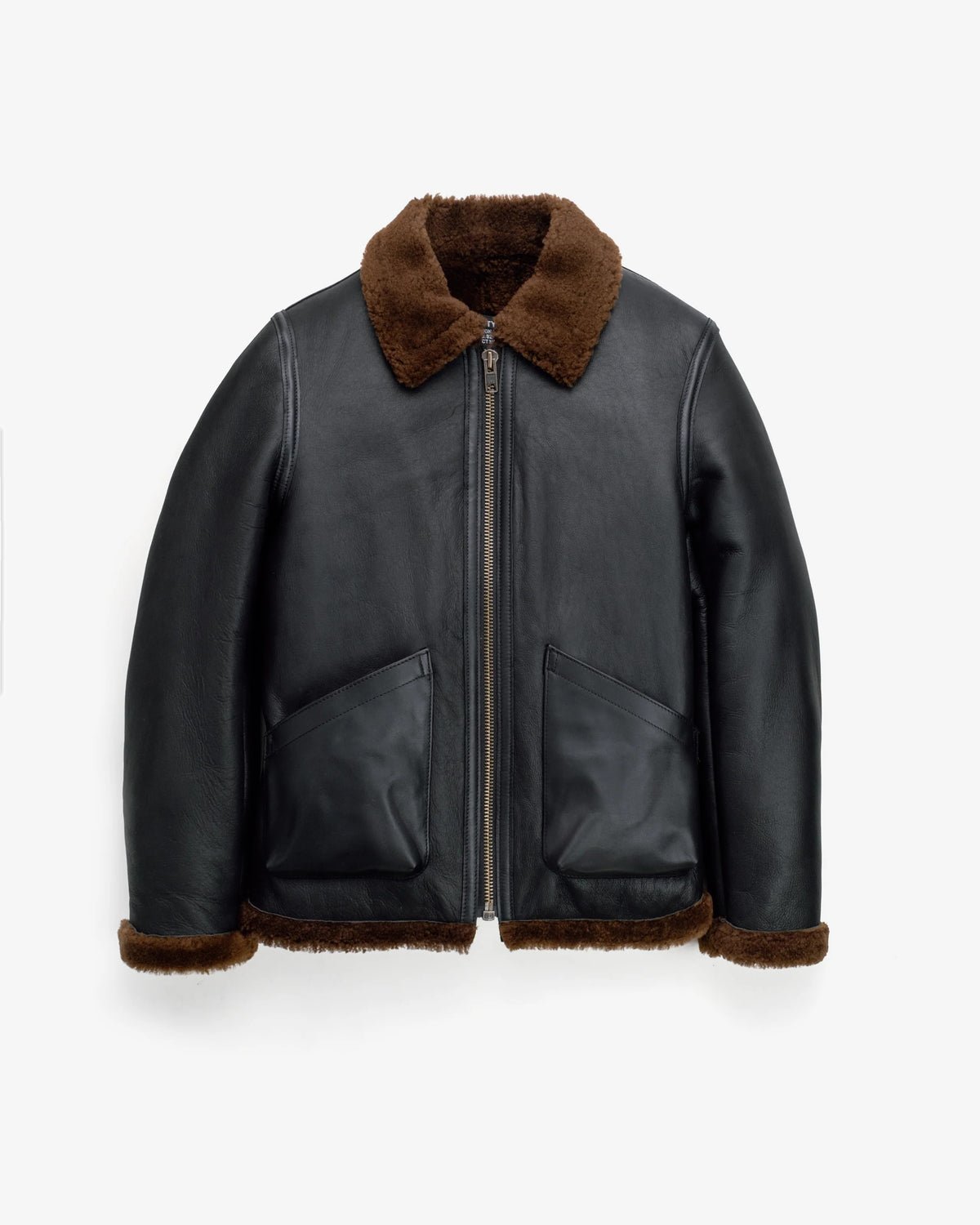 Men's Black Leather Shearling Collar Aviator Jacket