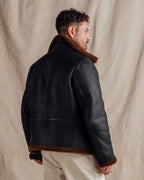 Men's Black Leather Shearling Collar Aviator Jacket