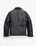 Men's Black Leather Shearling Collar Aviator Jacket