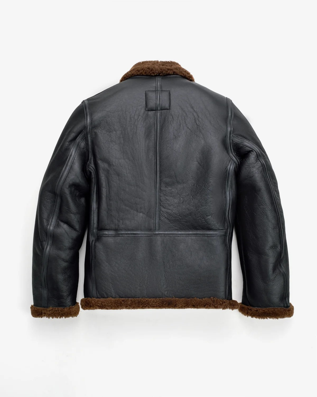 Men's Black Leather Shearling Collar Aviator Jacket