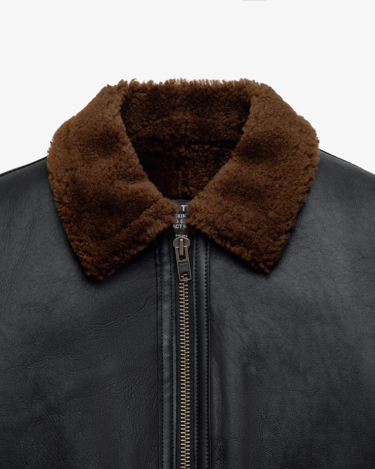 Men's Black Leather Shearling Collar Aviator Jacket