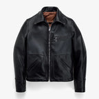 Men's Black Leather Shirt Collar Jacket