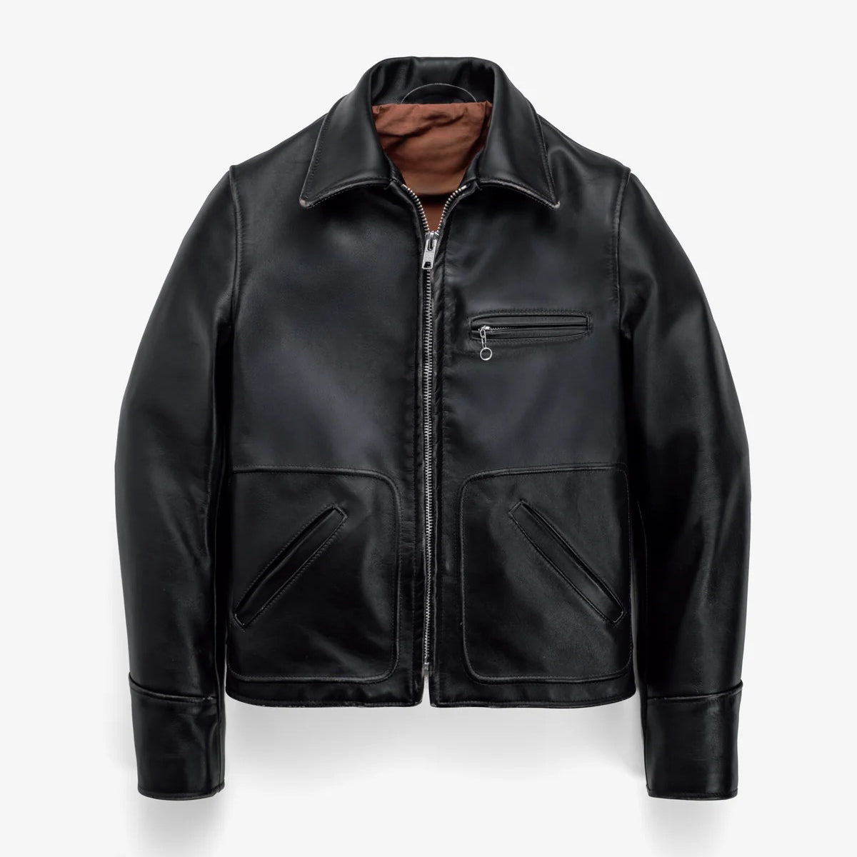 Men's Black Leather Shirt Collar Jacket