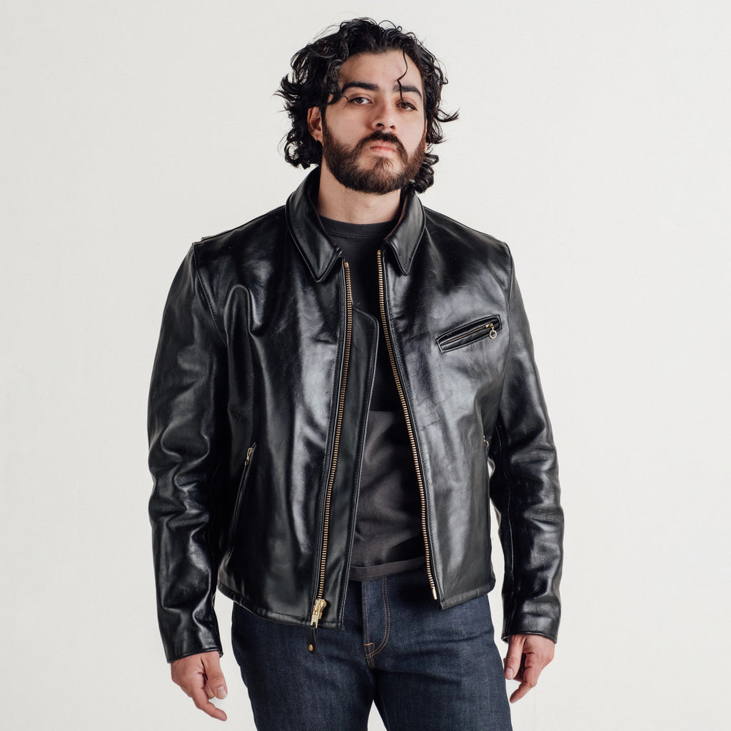 Men's Black Leather Shirt Collar Jacket