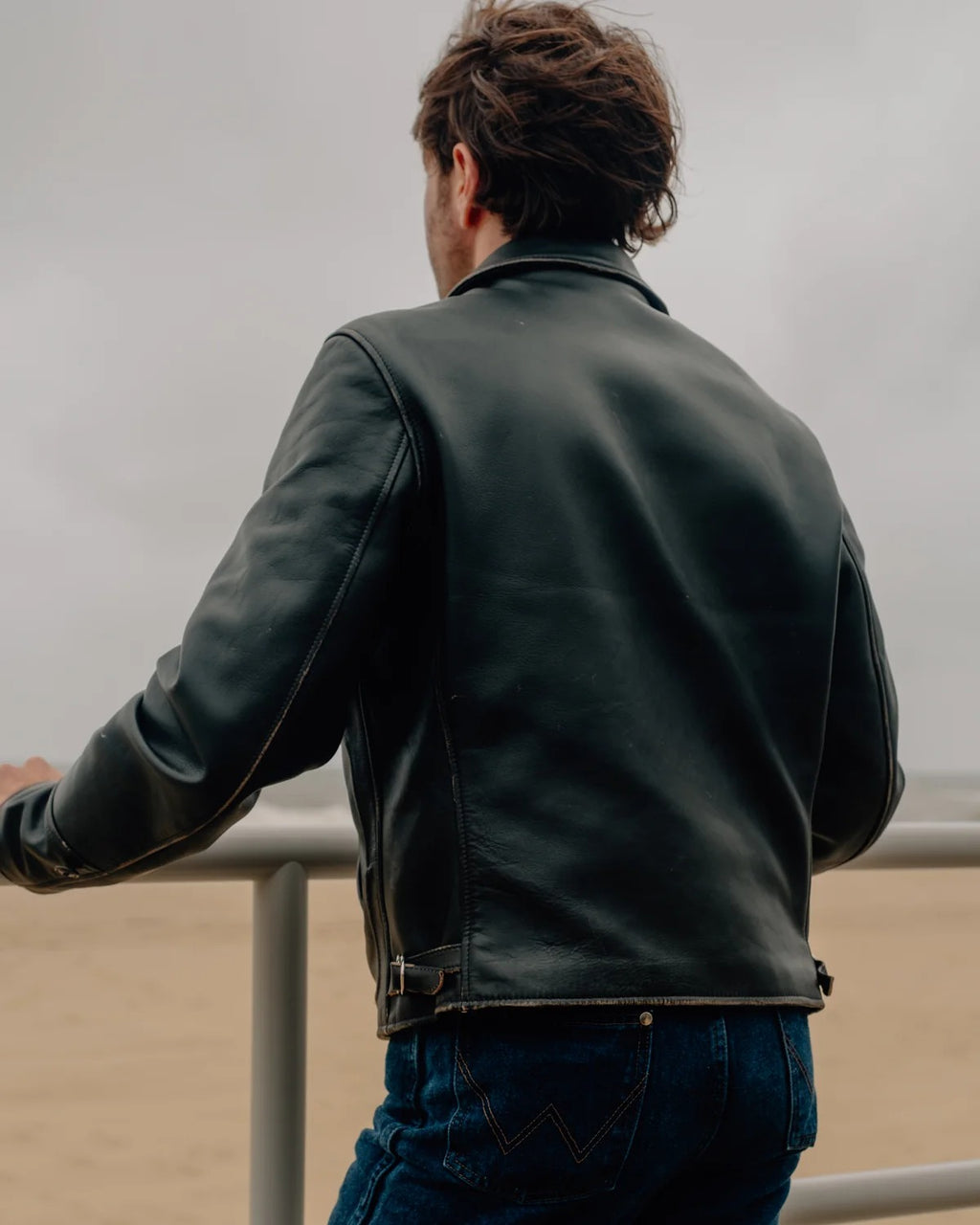 Men's Black Leather Shirt Collar Jacket