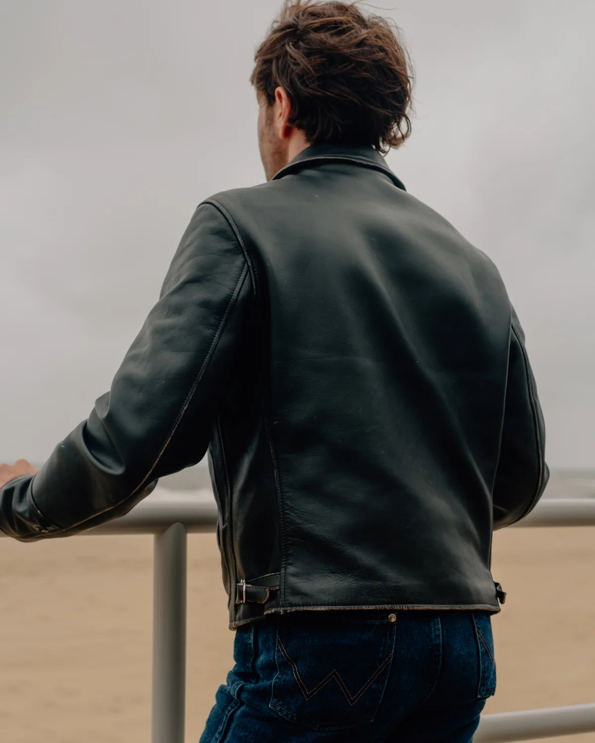 Men's Black Leather Shirt Collar Jacket