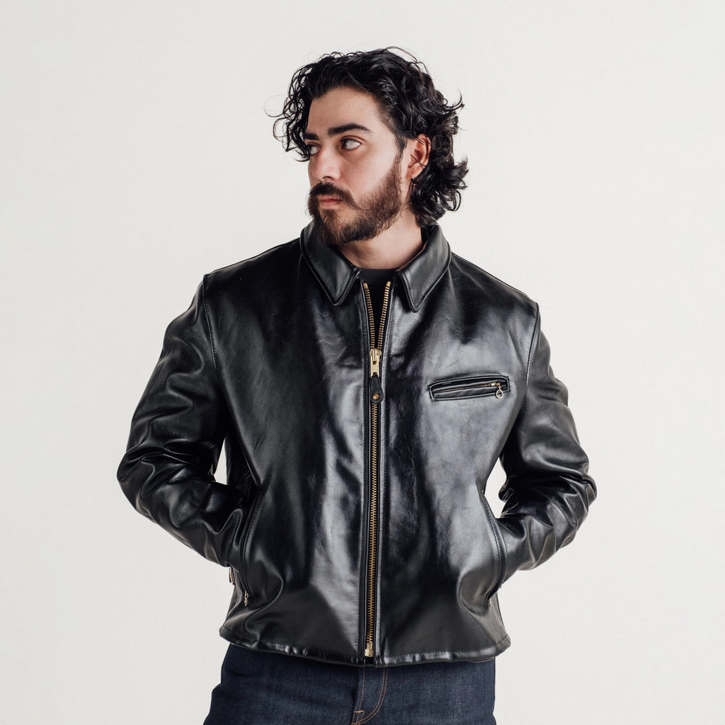 Men's Black Leather Shirt Collar Jacket