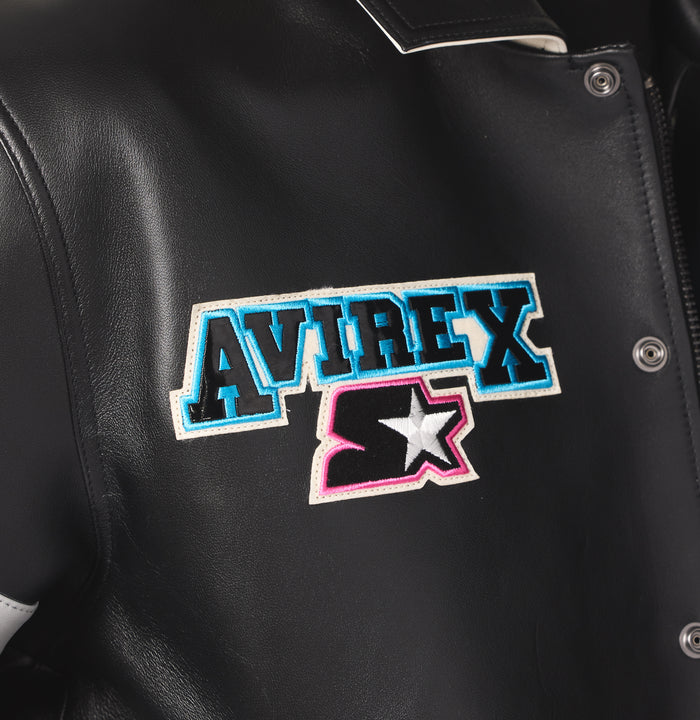 Men's Black Leather Super Bowl LX Varsity Jacket | NFL Co-Brand Edition