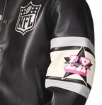 Men's Black Leather Super Bowl LX Varsity Jacket | NFL Co-Brand Edition