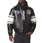 Men's Black Leather Super Bowl LX Varsity Jacket | NFL Co-Brand Edition