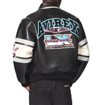 Men's Black Leather Super Bowl LX Varsity Jacket | NFL Co-Brand Edition