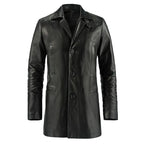 Men's Black Leather Trench Car Coat