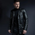 Men's Black Leather Trench Car Coat