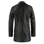 Men's Black Leather Trench Car Coat
