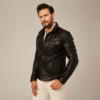 Men's Brown Leather Cafe Racer Jacket