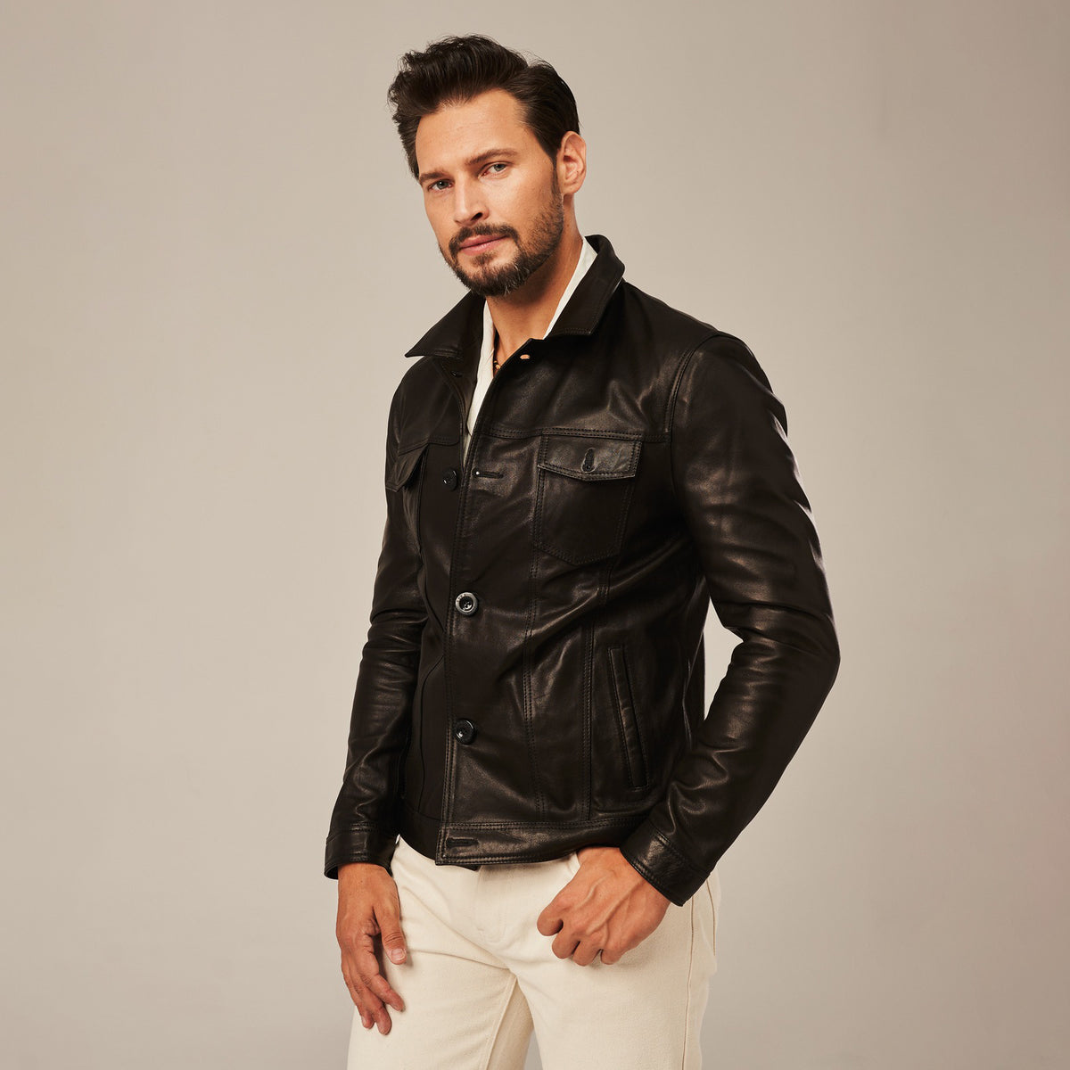 Men's Brown Leather Cafe Racer Jacket