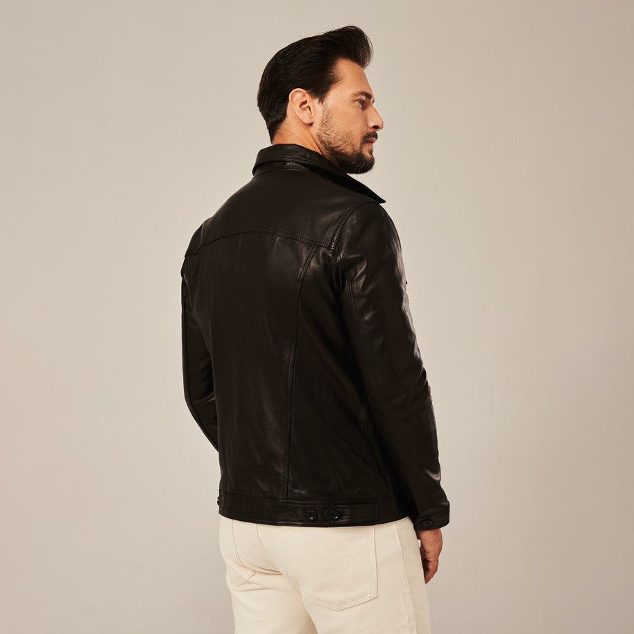 Men's Brown Leather Cafe Racer Jacket