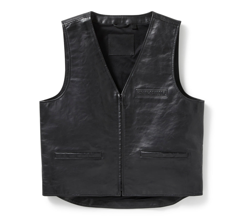 Men’s Black Leather Vest with Front Zipper | Shearling Jacket
