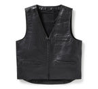 Men’s Black Leather Vest with Front Zipper | Shearling Jacket