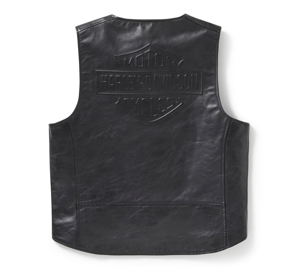 Men’s Black Leather Vest with Front Zipper | Shearling Jacket