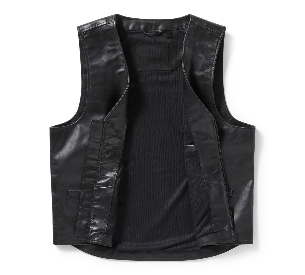Men’s Black Leather Vest with Front Zipper | Shearling Jacket