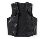 Men’s Black Leather Vest with Front Zipper | Shearling Jacket