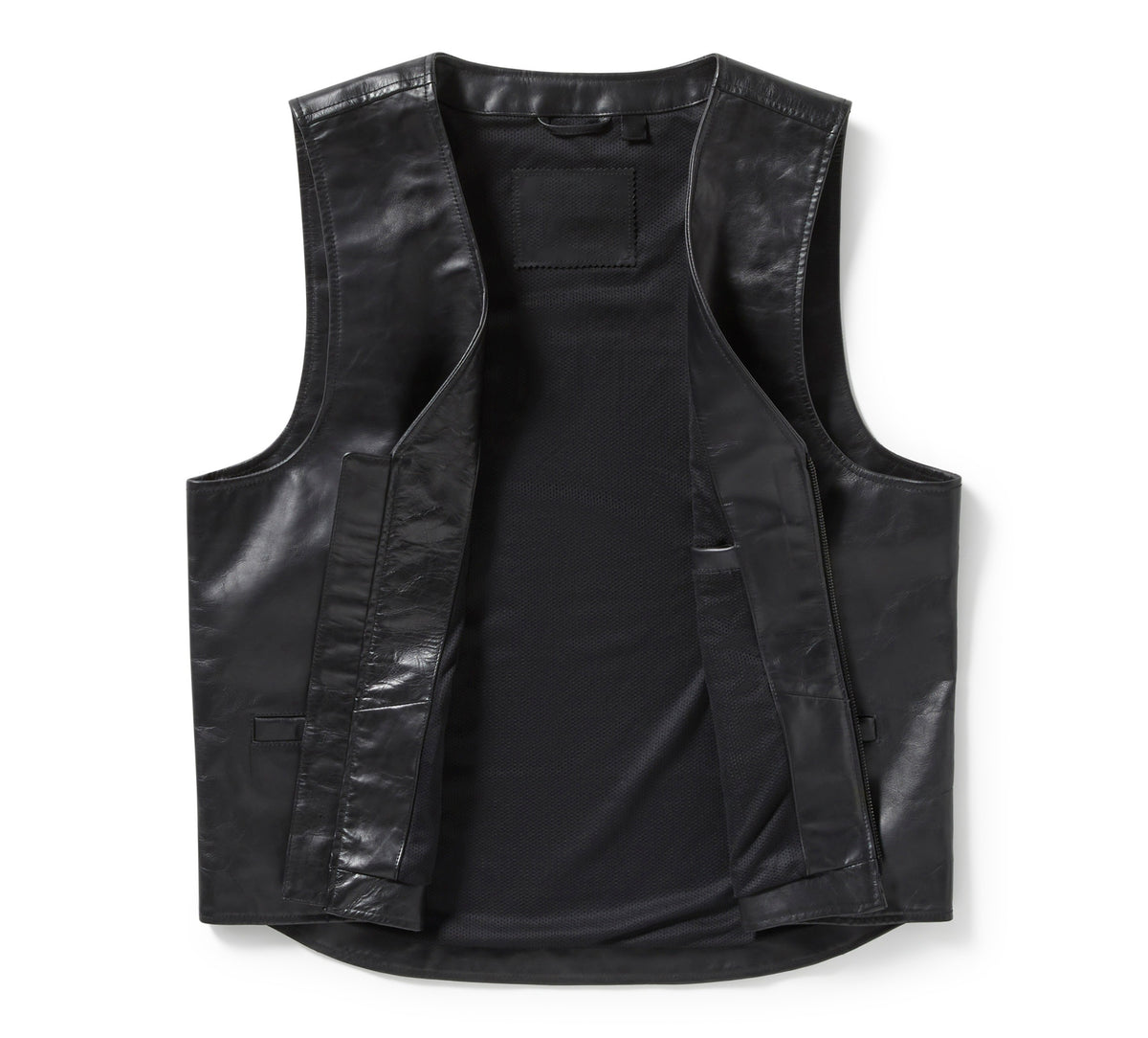 Men’s Black Leather Vest with Front Zipper | Shearling Jacket