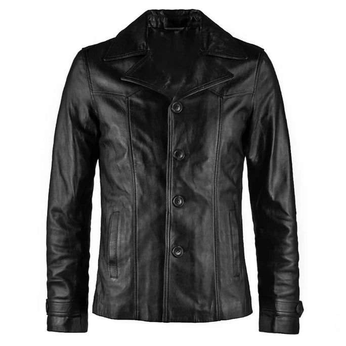 Men's Leather Vintage Car Coat Shearling Jacket