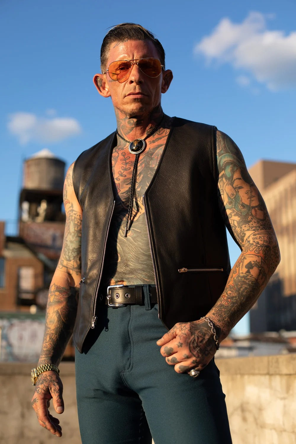 Men’s Black Leather Zipper Vest | Shearling Jacket