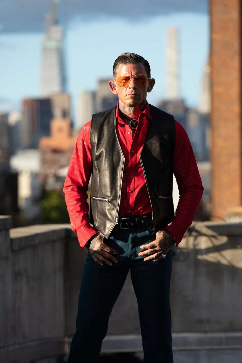 Men’s Black Leather Zipper Vest | Shearling Jacket