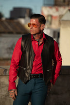 Men’s Black Leather Zipper Vest | Shearling Jacket