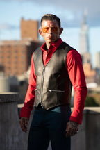 Men’s Black Leather Zipper Vest | Shearling Jacket