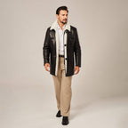 Men's Black Long Shearling Leather Coat | Real Lambskin Winter Trench Coat by Shearling Jacket