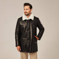 Men's Black Long Shearling Leather Coat | Real Lambskin Winter Trench Coat by Shearling Jacket
