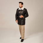 Men's Black Long Shearling Leather Coat | Real Lambskin Winter Trench Coat by Shearling Jacket