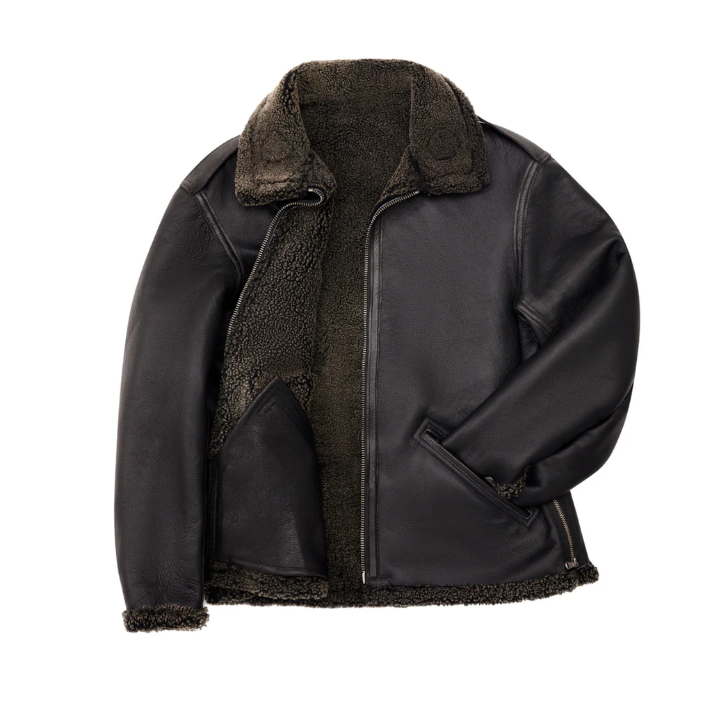 Men's Black Ops B6 Shearling Bomber Jacket – Snow Top Sheepskin Leather Coat