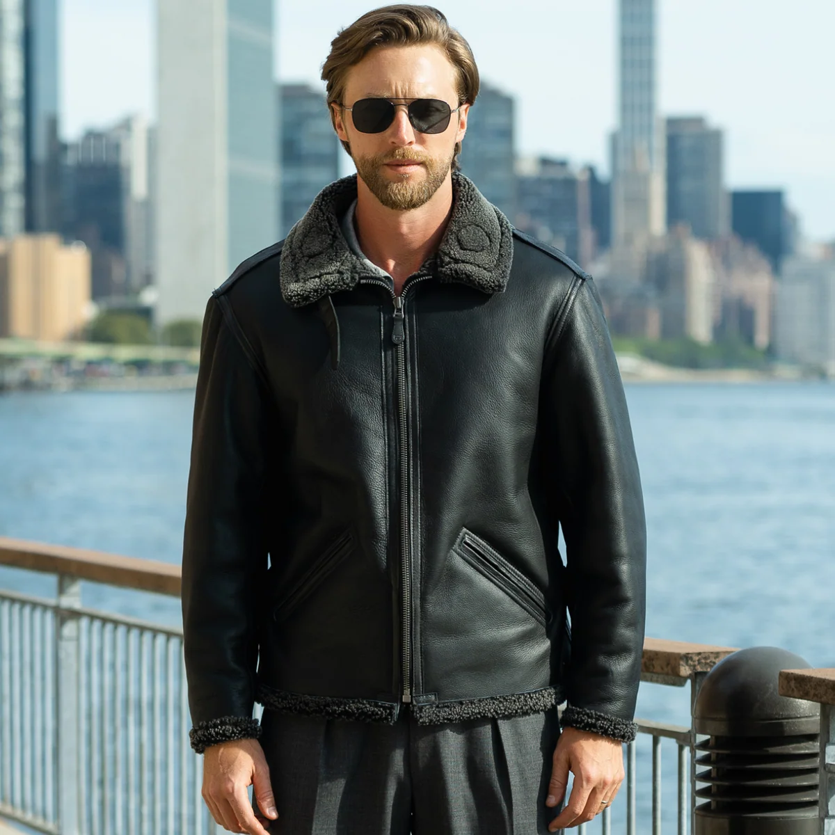 Men's Black Ops B6 Shearling Bomber Jacket – Snow Top Sheepskin Leather Coat